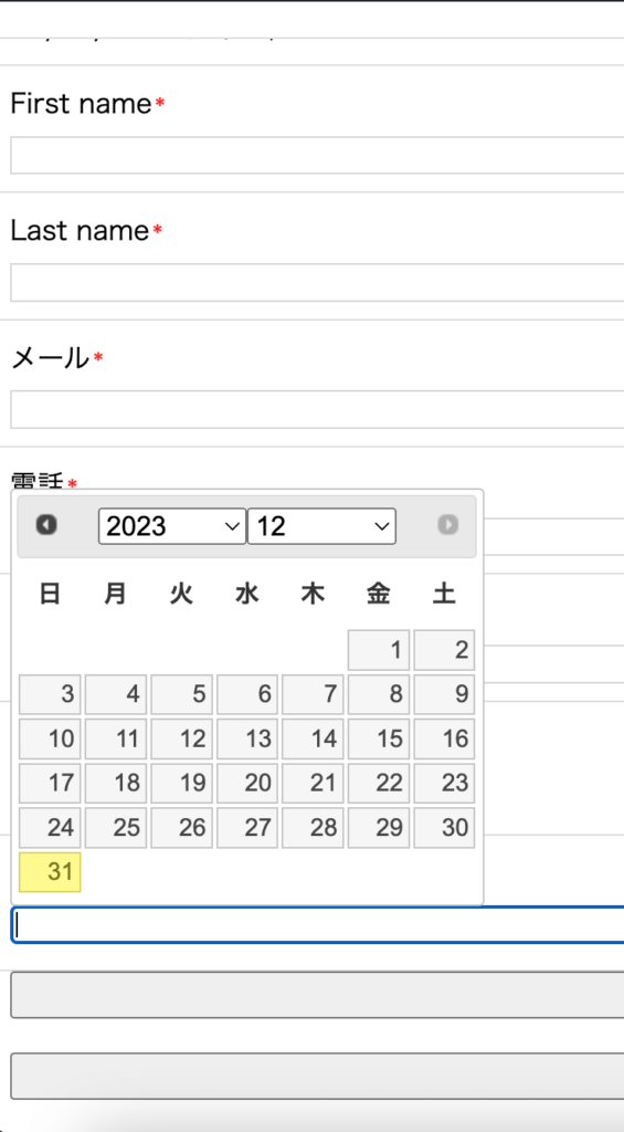 Booking Packageのフォームに生年月日の入力欄を作ってdatepickerを連携させる方法の完成イメージ